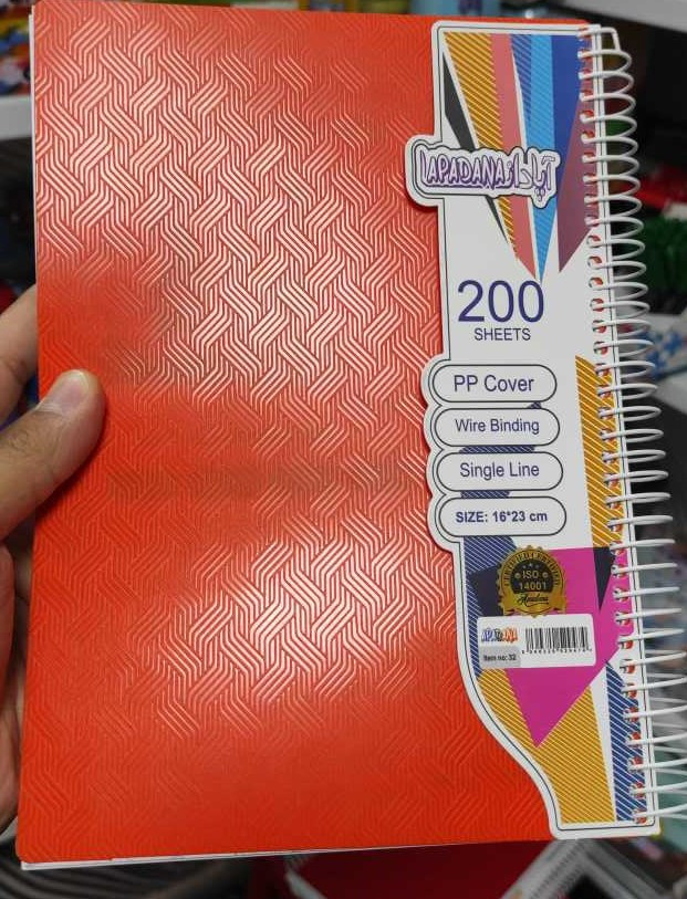 دفتر سیمی 200 برگ آپادانا رنگی جلد طلقی ضخیم برجسته